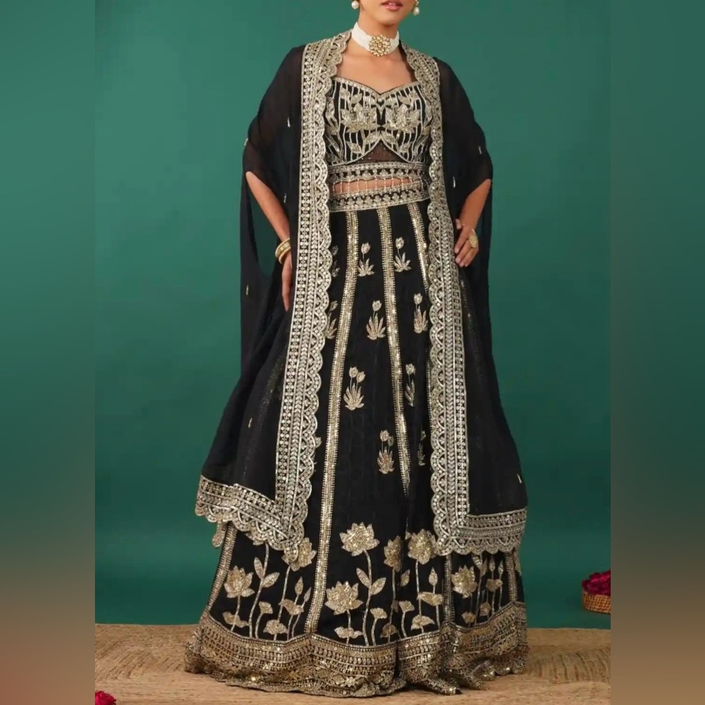 Elegant Black and Gold Embroidered Lehenga